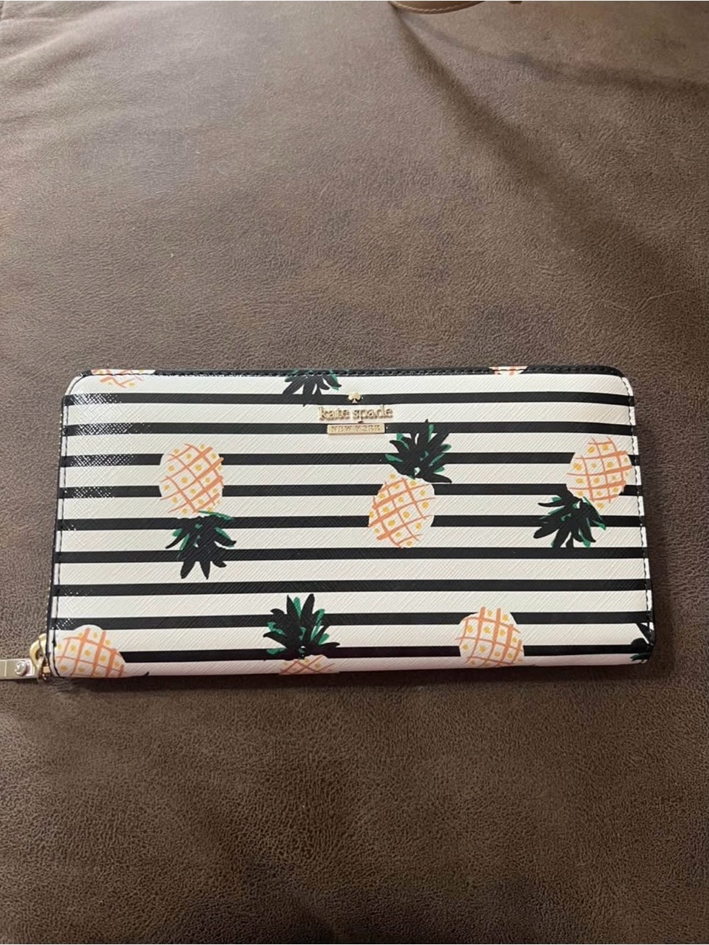 kate spade Black & White Striped Pineapple Zip Wallet